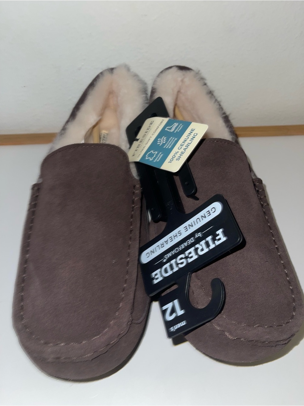 Fireside By Dearfoams Melbourne Genuine Shearling Lined Moccasin Slippers Sz12